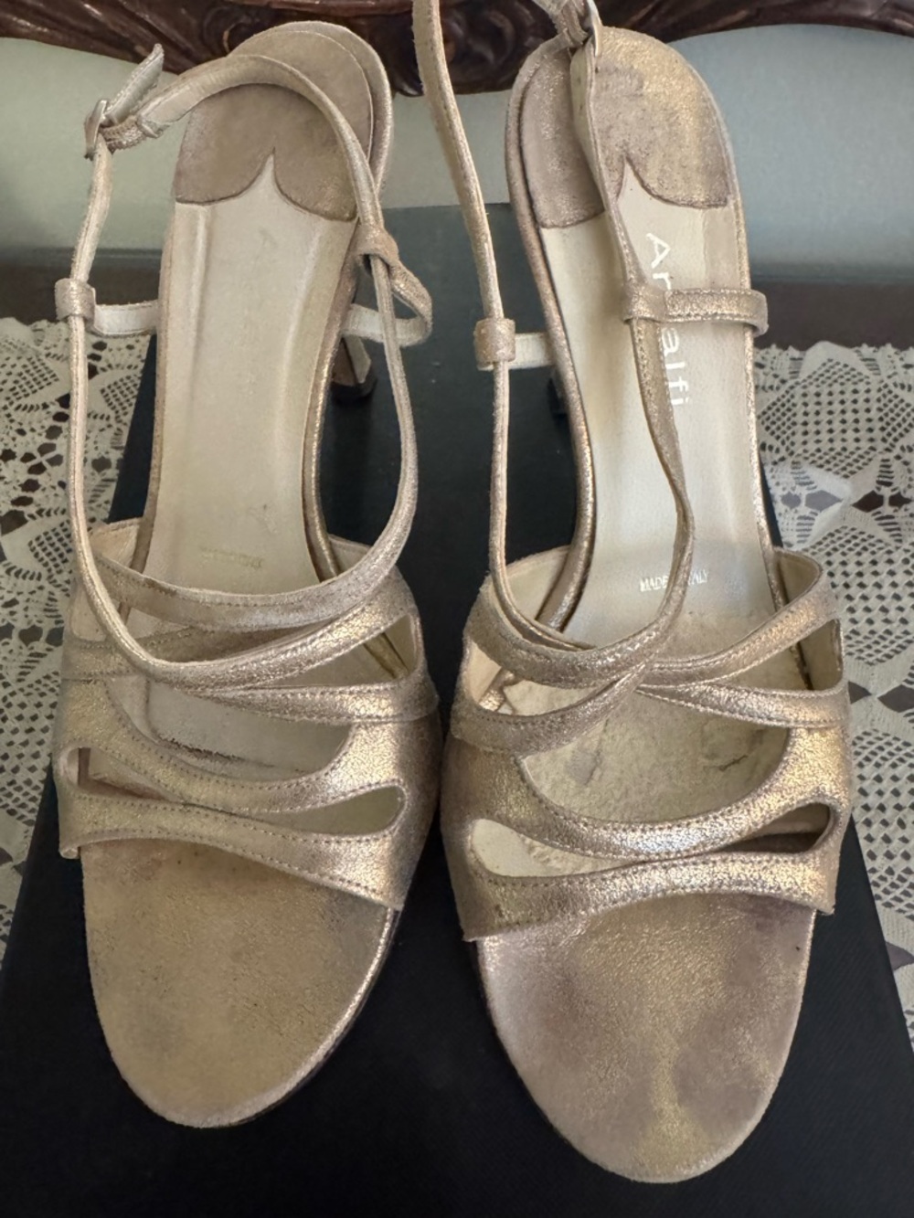 Amalfi Metallic Rose Gold Strappy Slingback Heels